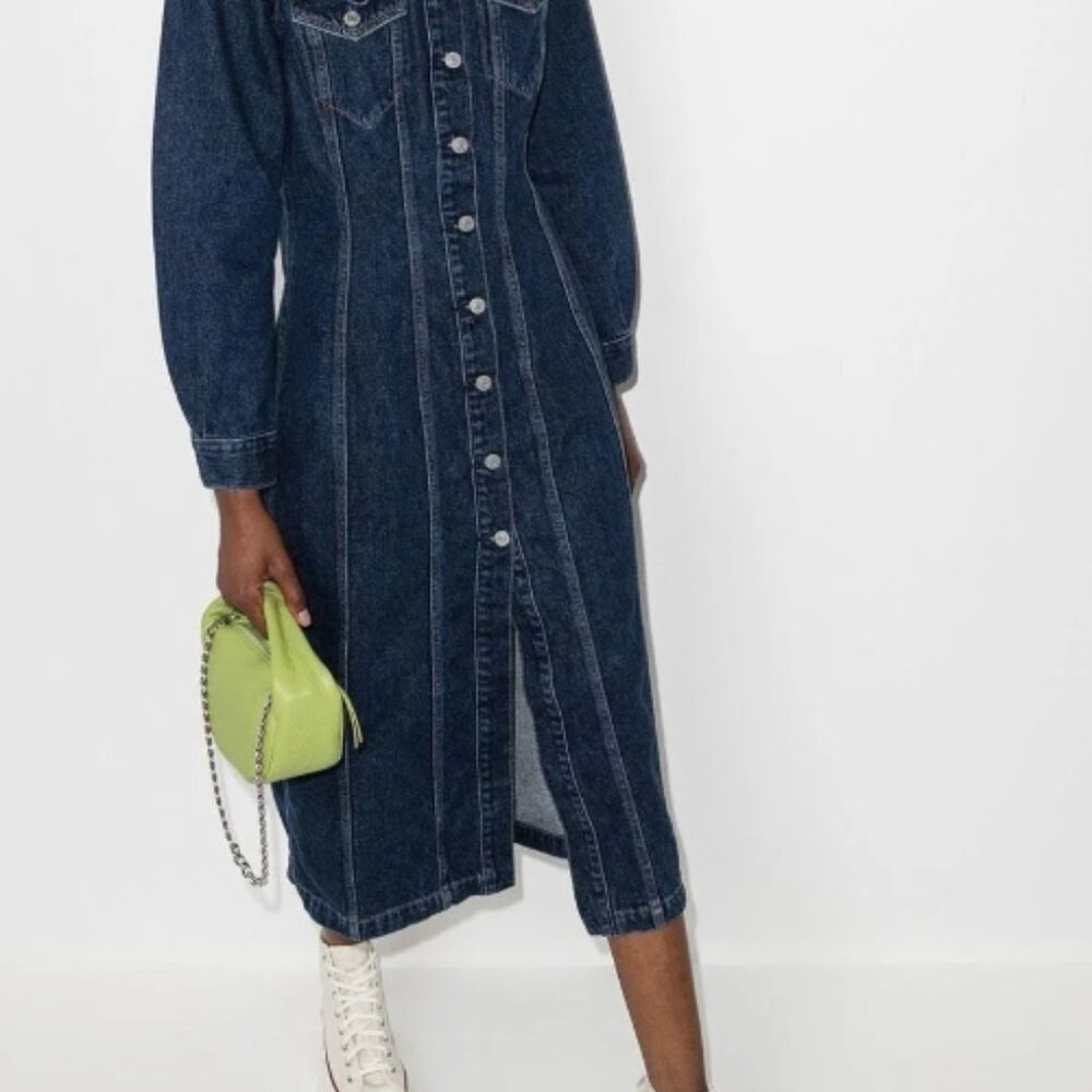 NWOT GANNI X LEVI'S Ruffle-trimmed Denim Shirt Mini Dress XS $475 - Picture 2 of 14